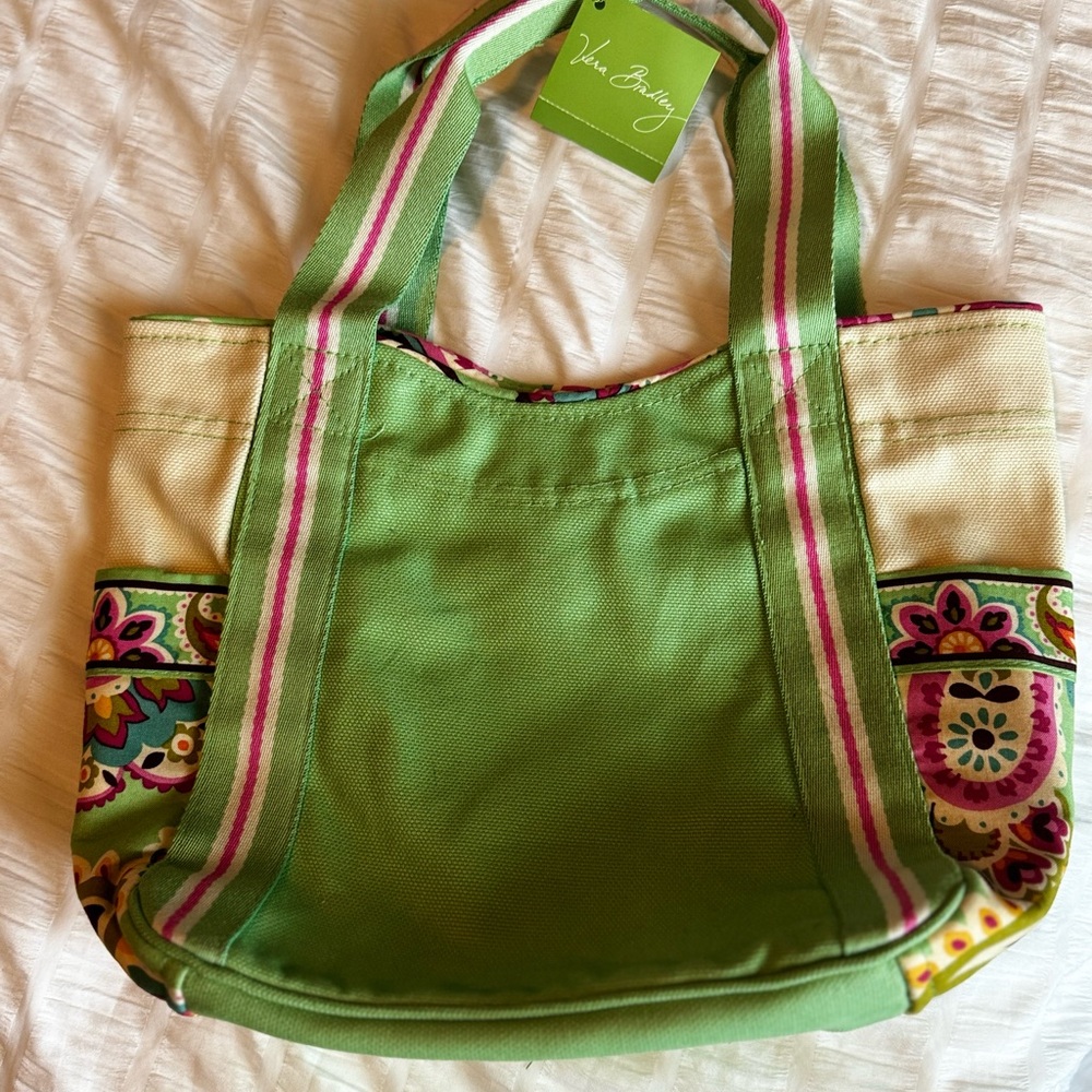 Vera Bradley Green and Cream Canvas Tote Bag
